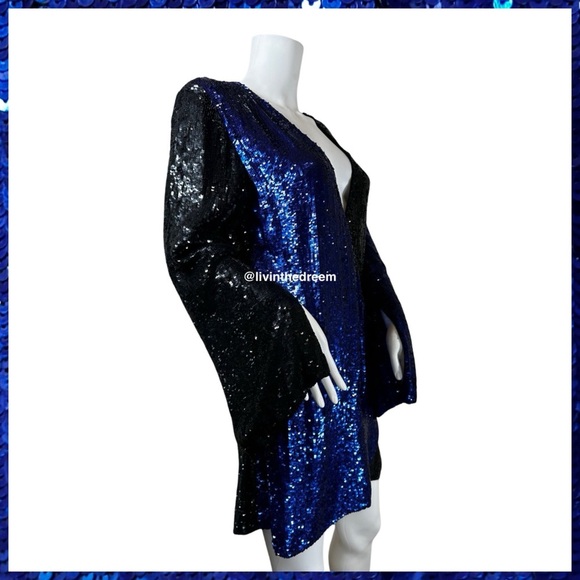 NWT Retrofete Christine Sequin Wrap Dress Blue and Black SZ LARGE $690 - Picture 12 of 16